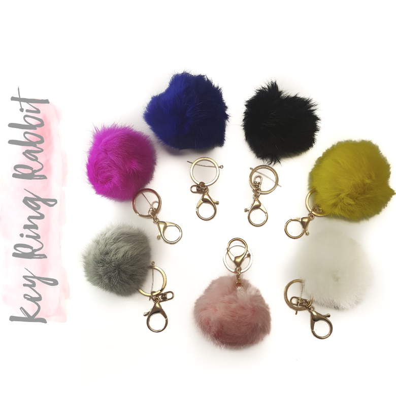 Key Ring Rabbit fur ball pompom (Package.Price)