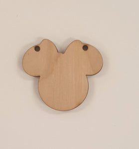 Wood Ornaments Mouse Head with Ribbon Optional Holes (Unit.Price)