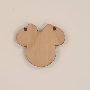 Wood Ornaments Mouse Head with Ribbon Optional Holes (Unit.Price)