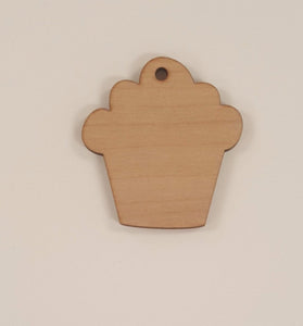 Wood Ornaments Cupcake Optional Hole (Unit.Price)