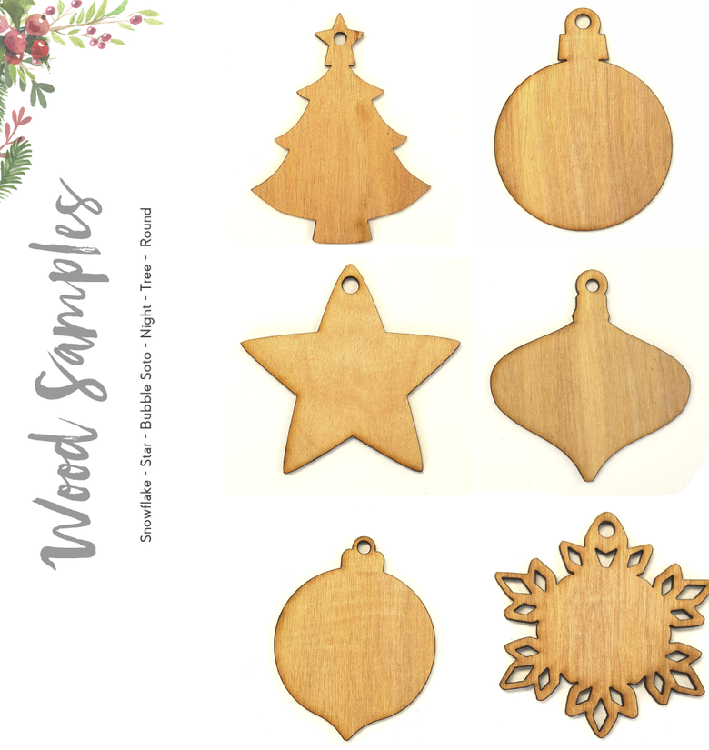 Wood Christmas Ornaments A Samples (Package 24 Units)