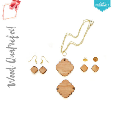 Laser Engraving Wood Jewelry Quatrefoil (Package.Price)