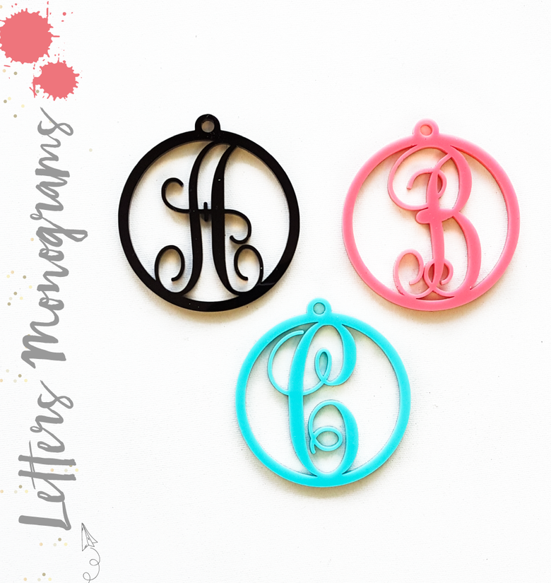 Acrylic Monograms Keychain Letters Circle