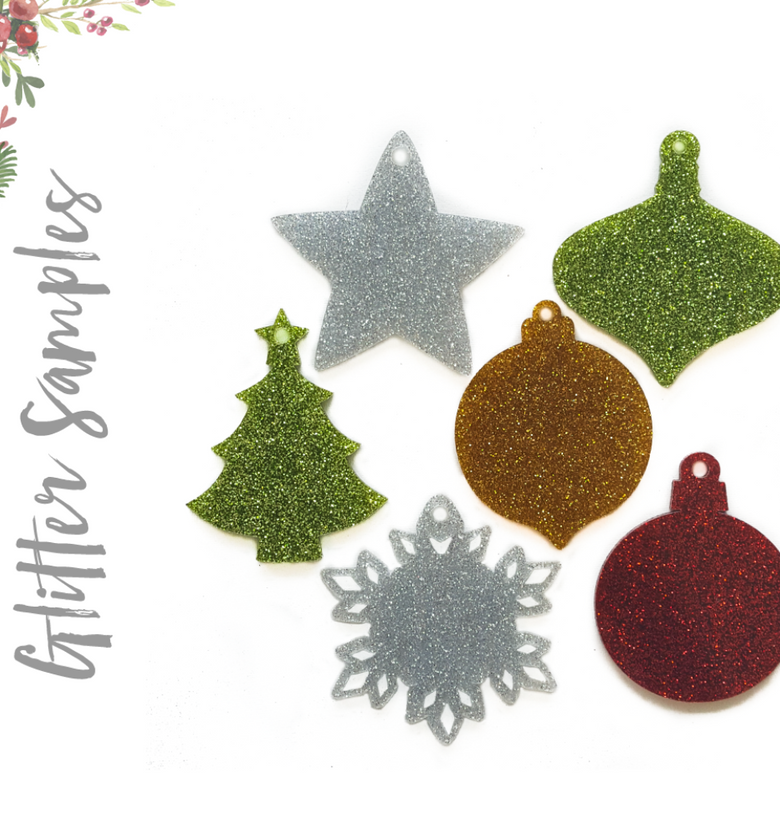 Glitter Acrylic Christmas Ornaments Samples (Pack 24 Units)